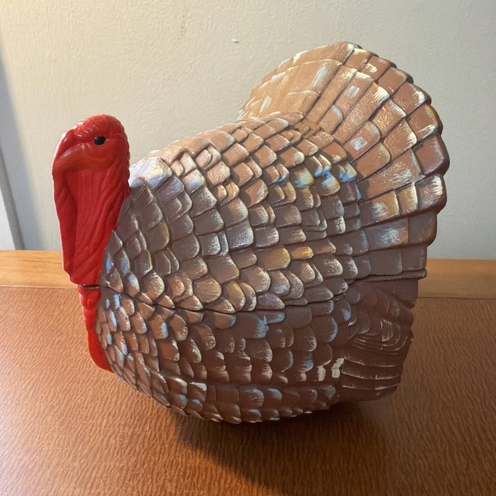 Vtg Hand‎ Painted Ceramic Turkey Candy Cookie Jar 5.5